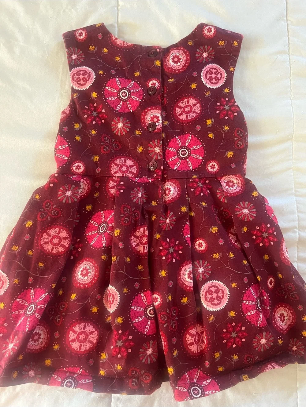 Girls Burgundy Floral Fit-and-Flare Dress with Pink Accents